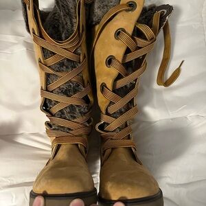 Timberland Mirney Tall Lace Up Winter Boots Women's Size 7 Faux Fur Lined